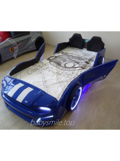 Кровать гоночная машина Мустанг синяя